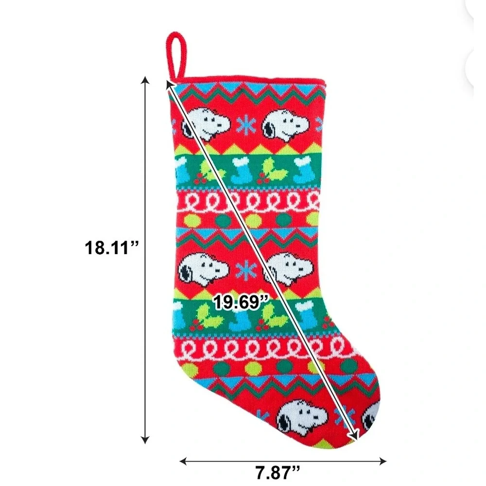Peanuts Snoopy Christmas Stocking Red Green‎ Holiday Knit Festive Gift